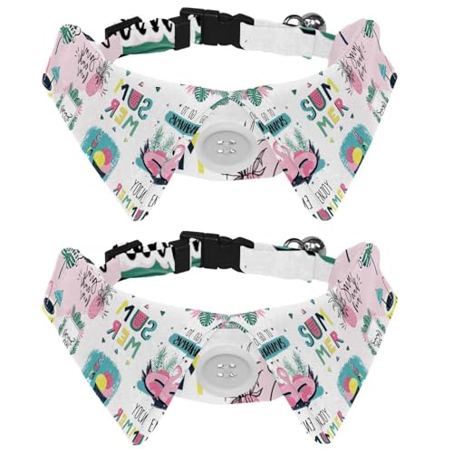 Hundehalsband mit Fliege und Glöckchen, Flamingo, Wassermelone, Eiscreme, Ananas, Palme, tropische Sonne, Illustration, verstellbares Revers-Design, Katzenfliege, Halsband für kleine Haustiere, 2 Hundehalsband mit Fliege und Glöckchen, Flamingo, Wassermelone, Eiscreme, Ananas, Palme, tropische Sonne, Illustration, verstellbares Revers-Design, Katzenfliege, Halsband für kleine Haustiere, 2 von lcndlsoe