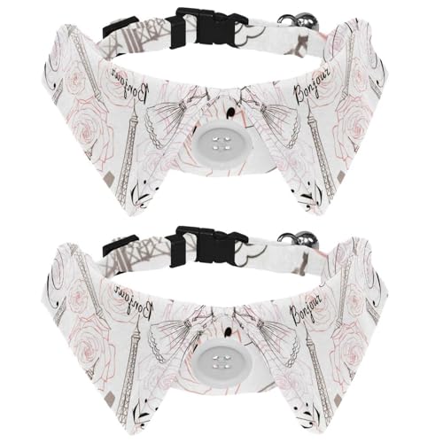 Hundehalsband mit Fliege und Glöckchen, Frankreich, Paris, Stadt, Eiffelturm, Rose, Blumenmuster, verstellbares Revers-Design, Katzen-Fliege, Halsband für kleine Haustiere, 2 Stück Hundehalsband mit Fliege und Glöckchen, Frankreich, Paris, Stadt, Eiffelturm, Rose, Blumenmuster, verstellbares Revers-Design, Katzen-Fliege, Halsband für kleine Haustiere, 2 Stück von lcndlsoe