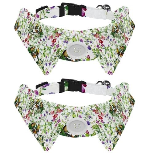Hundehalsband mit Fliege und Glöckchen, Frühlingsblume und Vogel, bunt, verstellbares Revers-Design, Katzenfliege, Halsband für kleine Haustiere, 2 Stück Hundehalsband mit Fliege und Glöckchen, Frühlingsblume und Vogel, bunt, verstellbares Revers-Design, Katzenfliege, Halsband für kleine Haustiere, 2 Stück von lcndlsoe