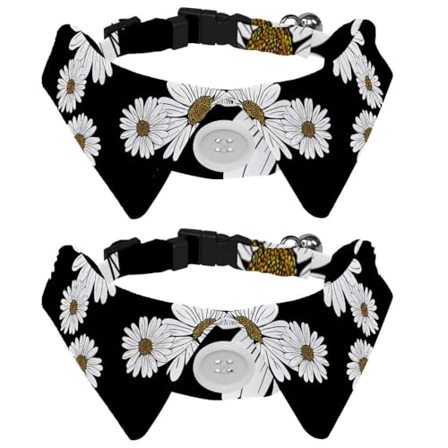 Hundehalsband mit Fliege und Glöckchen, Gänseblümchen-Blumenmuster, verstellbares Revers-Design, Katzenfliege, Halsband für kleine Haustiere, 2 Stück von lcndlsoe