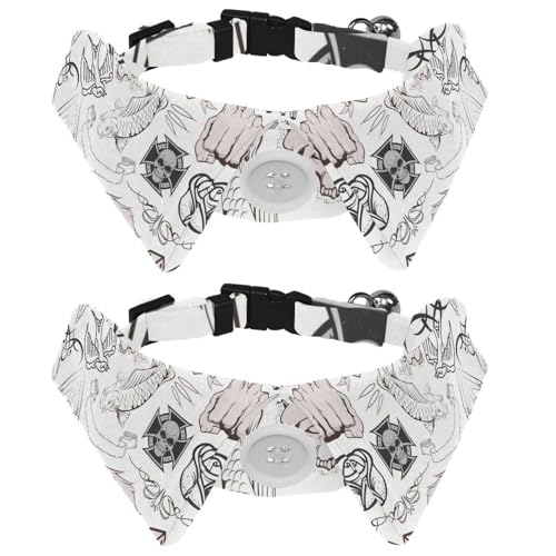 Hundehalsband mit Fliege und Glöckchen, Gefahrenschädel, Fledermaus, Vogel, Rose, Schürhaken, verstellbares Revers-Design, Katzen-Fliege, Halsband für kleine Haustiere, 2 Stück Hundehalsband mit Fliege und Glöckchen, Gefahrenschädel, Fledermaus, Vogel, Rose, Schürhaken, verstellbares Revers-Design, Katzen-Fliege, Halsband für kleine Haustiere, 2 Stück von lcndlsoe