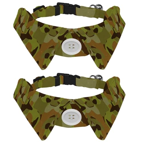 Hundehalsband mit Fliege und Glöckchen, Grün, Armee-Camouflage, verstellbares Revers-Design, Katzenfliege, Halsband für kleine Haustiere, 2 Stück Hundehalsband mit Fliege und Glöckchen, Grün, Armee-Camouflage, verstellbares Revers-Design, Katzenfliege, Halsband für kleine Haustiere, 2 Stück von lcndlsoe