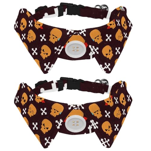 Hundehalsband mit Fliege und Glöckchen, Horror-Totenkopf-Knochenmuster, verstellbares Revers-Design, Katzen-Fliege, Halsband für kleine Haustiere, 2 Stück Hundehalsband mit Fliege und Glöckchen, Horror-Totenkopf-Knochenmuster, verstellbares Revers-Design, Katzen-Fliege, Halsband für kleine Haustiere, 2 Stück von lcndlsoe