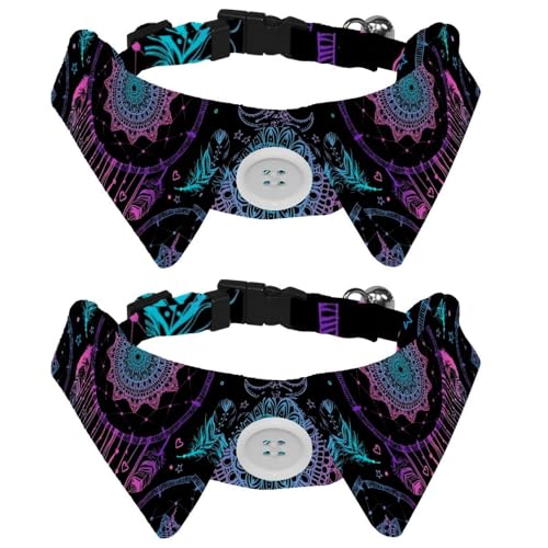 Hundehalsband mit Fliege und Glöckchen, Indianer Traumfänger, Federn, Mondmuster, verstellbares Revers-Design, Katzen-Fliege, Halsband für kleine Haustiere, 2 Stück Hundehalsband mit Fliege und Glöckchen, Indianer Traumfänger, Federn, Mondmuster, verstellbares Revers-Design, Katzen-Fliege, Halsband für kleine Haustiere, 2 Stück von lcndlsoe