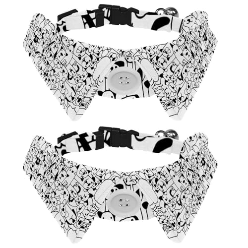 Hundehalsband mit Fliege und Glöckchen, Katzen und Hunde, Cartoon, schwarz-weißes Muster, verstellbares Revers-Design, Katzenfliege, Halsband für kleine Haustiere, 2 Stück Hundehalsband mit Fliege und Glöckchen, Katzen und Hunde, Cartoon, schwarz-weißes Muster, verstellbares Revers-Design, Katzenfliege, Halsband für kleine Haustiere, 2 Stück von lcndlsoe