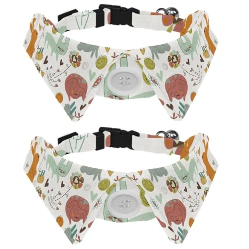 Hundehalsband mit Fliege und Glöckchen, Katzenhasen, Vögel, Blumen, Kaninchen im Wald, verstellbares Revers-Design, Katzenfliege, Halsband für kleine Haustiere, 2 Stück von lcndlsoe