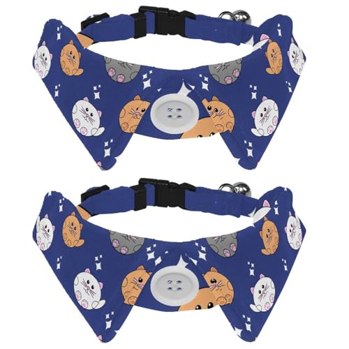 Hundehalsband mit Fliege und Glöckchen, Kawaii, niedliches Katzen-Cartoon-Tier-Muster, verstellbares Revers-Design, Katzen-Fliege, Halsband für kleine Haustiere, 2 Stück Hundehalsband mit Fliege und Glöckchen, Kawaii, niedliches Katzen-Cartoon-Tier-Muster, verstellbares Revers-Design, Katzen-Fliege, Halsband für kleine Haustiere, 2 Stück von lcndlsoe