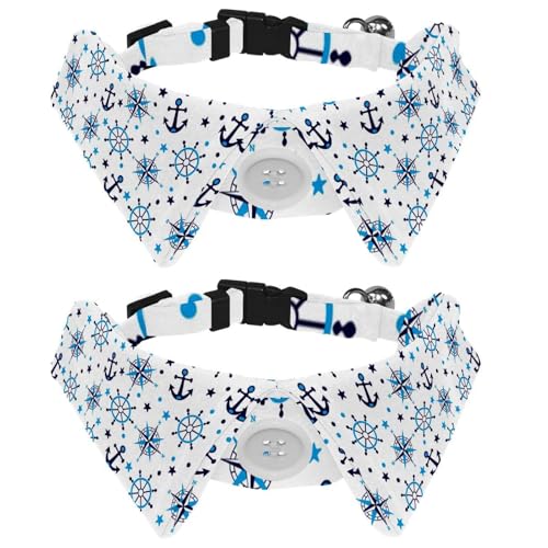 Hundehalsband mit Fliege und Glöckchen, Meeresanker, Kompass, Sternmuster, verstellbares Revers-Design, Katzenfliege, Halsband für kleine Haustiere, 2 Stück von lcndlsoe