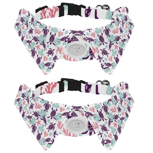 Hundehalsband mit Fliege und Glöckchen, Meeresschildkröten, verstellbares Revers-Design, Katzenfliege, Halsband für kleine Haustiere, 2 Stück von lcndlsoe