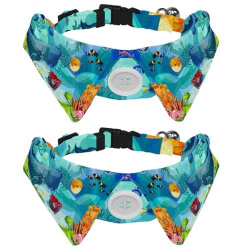 Hundehalsband mit Fliege und Glöckchen, Meereswal, Quallen, Muscheln, Krabben, Korallen, Unterwasserlandschaft, verstellbares Revers-Design, Katzen-Fliege, Halsband für kleine Haustiere, 2 Stück Hundehalsband mit Fliege und Glöckchen, Meereswal, Quallen, Muscheln, Krabben, Korallen, Unterwasserlandschaft, verstellbares Revers-Design, Katzen-Fliege, Halsband für kleine Haustiere, 2 Stück von lcndlsoe