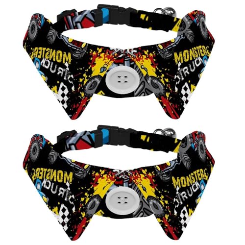 Hundehalsband mit Fliege und Glöckchen, Monsterauto-Muster, verstellbares Revers-Design, Katzen-Fliege, Halsband für kleine Haustiere, 2 Stück Hundehalsband mit Fliege und Glöckchen, Monsterauto-Muster, verstellbares Revers-Design, Katzen-Fliege, Halsband für kleine Haustiere, 2 Stück von lcndlsoe