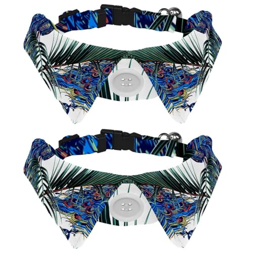 Hundehalsband mit Fliege und Glöckchen, Pfau, tropische Palmenblätter, Blumenmuster, verstellbares Revers-Design, Katzenfliege, Halsband für kleine Haustiere, 2 Stück Hundehalsband mit Fliege und Glöckchen, Pfau, tropische Palmenblätter, Blumenmuster, verstellbares Revers-Design, Katzenfliege, Halsband für kleine Haustiere, 2 Stück von lcndlsoe
