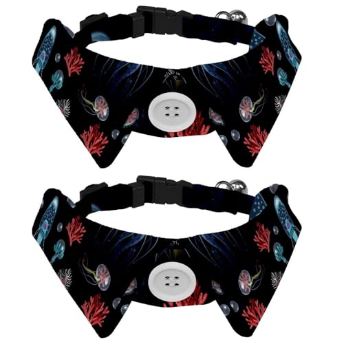 Hundehalsband mit Fliege und Glöckchen, Quallen, Korallen, Meeresalgen, Ozeanleben, verstellbares Revers-Design, Katzenfliege, Halsband für kleine Haustiere, 2 Stück Hundehalsband mit Fliege und Glöckchen, Quallen, Korallen, Meeresalgen, Ozeanleben, verstellbares Revers-Design, Katzenfliege, Halsband für kleine Haustiere, 2 Stück von lcndlsoe