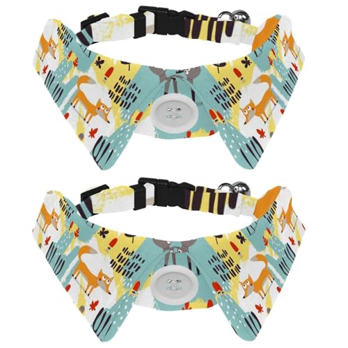 Hundehalsband mit Fliege und Glöckchen, Rentier, Fuchs, Blattmuster, verstellbares Revers-Design, Katzenfliege, Halsband für kleine Haustiere, 2 Stück von lcndlsoe