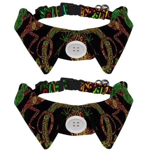 Hundehalsband mit Fliege und Glöckchen, Reptilien, Eidechse, Salamander, ethnisches Stammesmuster, verstellbares Revers-Design, Katzen-Fliege, Halsband für kleine Haustiere, 2 Stück Hundehalsband mit Fliege und Glöckchen, Reptilien, Eidechse, Salamander, ethnisches Stammesmuster, verstellbares Revers-Design, Katzen-Fliege, Halsband für kleine Haustiere, 2 Stück von lcndlsoe