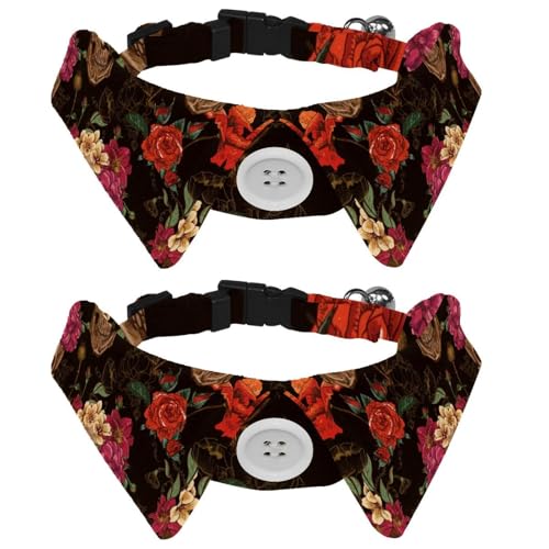 Hundehalsband mit Fliege und Glöckchen, Rosa / Orange, Rose, Totenkopf, verstellbares Revers-Design, Katzenfliege, Halsband für kleine Haustiere, 2 Stück Hundehalsband mit Fliege und Glöckchen, Rosa / Orange, Rose, Totenkopf, verstellbares Revers-Design, Katzenfliege, Halsband für kleine Haustiere, 2 Stück von lcndlsoe