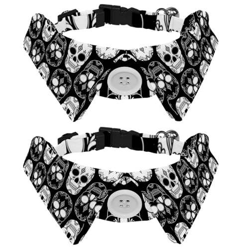 Hundehalsband mit Fliege und Glöckchen, Stammesschädel und Blumenmuster, verstellbares Revers-Design, Katzenfliege, Halsband für kleine Haustiere, 2 Stück Hundehalsband mit Fliege und Glöckchen, Stammesschädel und Blumenmuster, verstellbares Revers-Design, Katzenfliege, Halsband für kleine Haustiere, 2 Stück von lcndlsoe