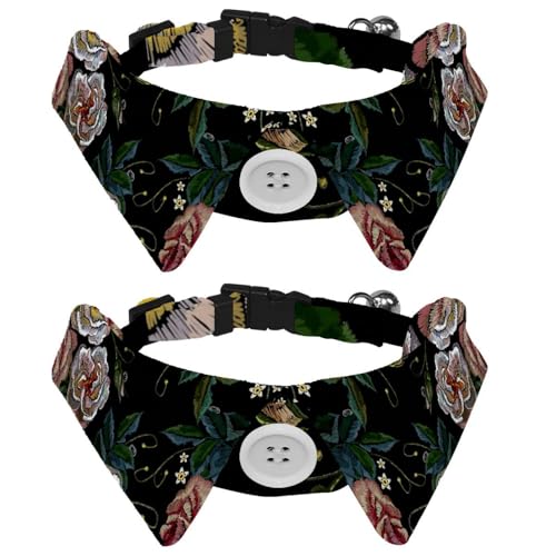 Hundehalsband mit Fliege und Glöckchen, Stickerei, weiß-rosa Rosen, verstellbares Revers-Design, Katzenfliege, Halsband für kleine Haustiere, 2 Stück Hundehalsband mit Fliege und Glöckchen, Stickerei, weiß-rosa Rosen, verstellbares Revers-Design, Katzenfliege, Halsband für kleine Haustiere, 2 Stück von lcndlsoe