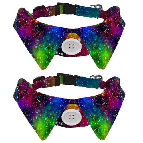 Hundehalsband mit Fliege und Glöckchen, Universum, Galaxie, Nebel, Nacht, Sternenhimmel in Regenbogenfarben, verstellbares Revers-Design, Katzenfliege, Halsband für kleine Haustiere, 2 Stück Hundehalsband mit Fliege und Glöckchen, Universum, Galaxie, Nebel, Nacht, Sternenhimmel in Regenbogenfarben, verstellbares Revers-Design, Katzenfliege, Halsband für kleine Haustiere, 2 Stück von lcndlsoe