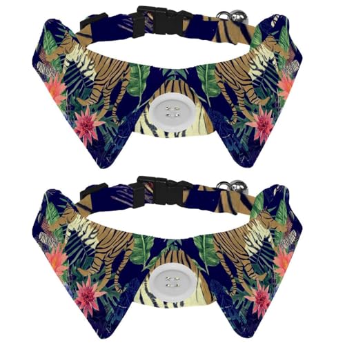 Hundehalsband mit Fliege und Glöckchen, Vintage-Stil, Tiger, Kuhfedern, Blumen, Blätter, Muster, verstellbares Revers-Design, Katzen-Fliege, Halsband für kleine Haustiere, 2 Stück Hundehalsband mit Fliege und Glöckchen, Vintage-Stil, Tiger, Kuhfedern, Blumen, Blätter, Muster, verstellbares Revers-Design, Katzen-Fliege, Halsband für kleine Haustiere, 2 Stück von lcndlsoe
