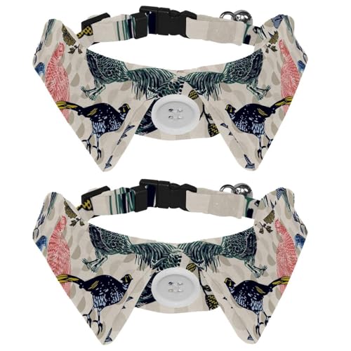 Hundehalsband mit Fliege und Glöckchen, Vintage-Vögel, Blumen, Pflanzen, Fasane, verstellbares Revers-Design, Katzenfliege, Halsband für kleine Haustiere, 2 Stück von lcndlsoe