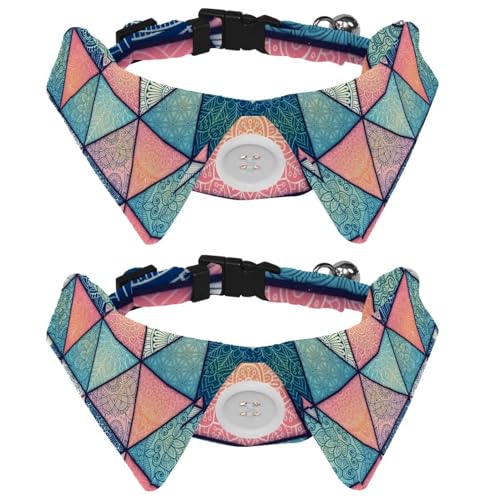 Hundehalsband mit Fliege und Glöckchen, Vintage-indische Mandalas, arabisches Muster, verstellbares Revers-Design, Katzenfliege, Halsband für kleine Haustiere, 2 Stück Hundehalsband mit Fliege und Glöckchen, Vintage-indische Mandalas, arabisches Muster, verstellbares Revers-Design, Katzenfliege, Halsband für kleine Haustiere, 2 Stück von lcndlsoe