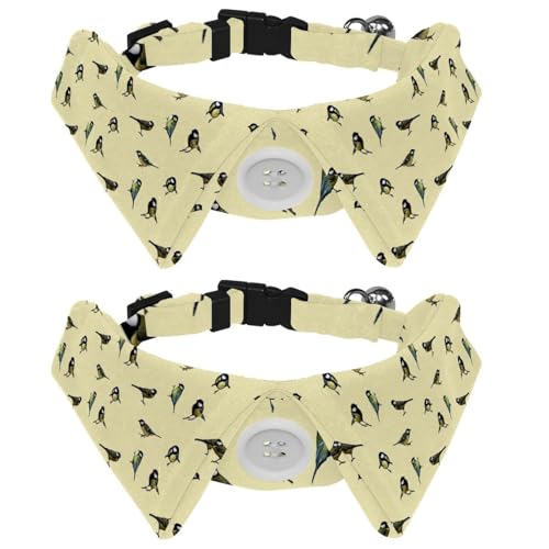 Hundehalsband mit Fliege und Glöckchen, Vogel-/Tiermuster, verstellbares Revers-Design, Katzenfliege, Halsband für kleine Haustiere, 2 Stück von lcndlsoe