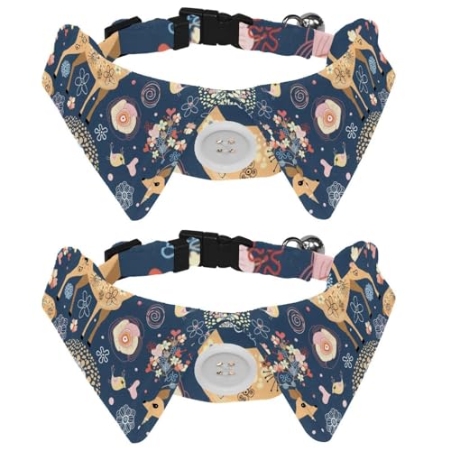 Hundehalsband mit Fliege und Glöckchen, Wald, Hirsch, Vogel, Blumenmuster, verstellbares Revers-Design, Katzen-Fliege, Halsband für kleine Haustiere, 2 Stück Hundehalsband mit Fliege und Glöckchen, Wald, Hirsch, Vogel, Blumenmuster, verstellbares Revers-Design, Katzen-Fliege, Halsband für kleine Haustiere, 2 Stück von lcndlsoe