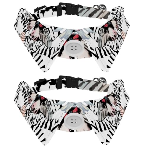 Hundehalsband mit Fliege und Glöckchen, Wasserfarben, Schmetterling, tropische Orchidee, Blumenmuster, verstellbares Revers-Design, Katzenfliege, Halsband für kleine Haustiere, 2 Stück Hundehalsband mit Fliege und Glöckchen, Wasserfarben, Schmetterling, tropische Orchidee, Blumenmuster, verstellbares Revers-Design, Katzenfliege, Halsband für kleine Haustiere, 2 Stück von lcndlsoe