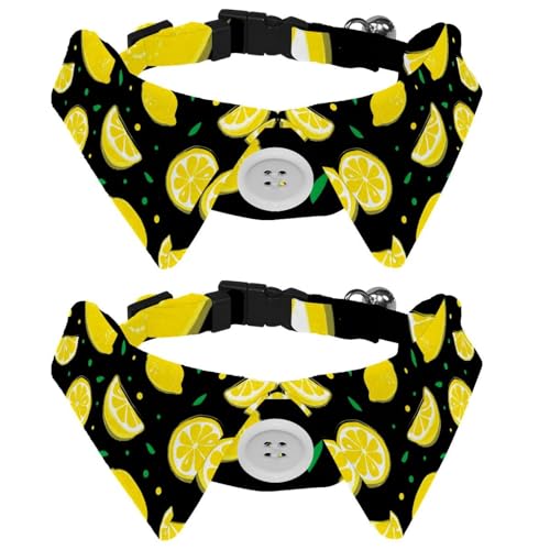 Hundehalsband mit Fliege und Glöckchen, Zitronengelb, niedliches Muster, verstellbares Revers-Design, Katzenfliege, Halsband für kleine Haustiere, 2 Stück Hundehalsband mit Fliege und Glöckchen, Zitronengelb, niedliches Muster, verstellbares Revers-Design, Katzenfliege, Halsband für kleine Haustiere, 2 Stück von lcndlsoe
