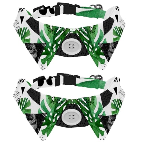Hundehalsband mit Fliege und Glöckchen, abstrakte tropische Palmenblätter, Dreiecke, geometrisches Muster, verstellbares Revers-Design, Katzenfliege, Halsband für kleine Haustiere, 2 Stück Hundehalsband mit Fliege und Glöckchen, abstrakte tropische Palmenblätter, Dreiecke, geometrisches Muster, verstellbares Revers-Design, Katzenfliege, Halsband für kleine Haustiere, 2 Stück von lcndlsoe