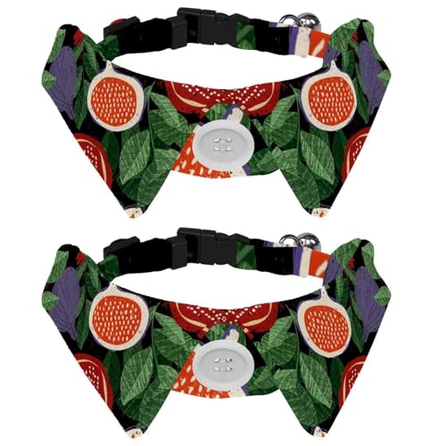 Hundehalsband mit Fliege und Glöckchen, abstraktes Herbst-Obstblätter-Muster, verstellbares Revers-Design, Katzenfliege, Halsband für kleine Haustiere, 2 Stück von lcndlsoe