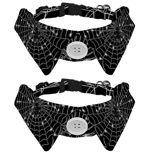 Hundehalsband mit Fliege und Glöckchen, abstraktes Spinnennetz-Muster, verstellbares Revers-Design, Katzenfliege, Halsband für kleine Haustiere, 2 Stück von lcndlsoe