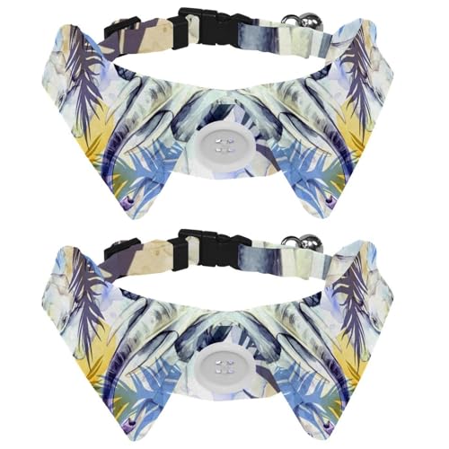 Hundehalsband mit Fliege und Glöckchen, afrikanische Elefanten mit buntem tropischem Blättermuster, verstellbares Revers-Design, Katzenfliege, Halsband für kleine Haustiere, 2 Stück Hundehalsband mit Fliege und Glöckchen, afrikanische Elefanten mit buntem tropischem Blättermuster, verstellbares Revers-Design, Katzenfliege, Halsband für kleine Haustiere, 2 Stück von lcndlsoe