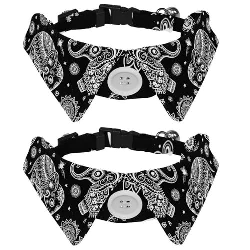 Hundehalsband mit Fliege und Glöckchen, afrikanischer Stammesmuster, Vintage, indischer ethnischer Elefant, Lotus-Muster, verstellbares Revers-Design, Katzen-Fliege, Halsband für kleine Haustiere, 2 Hundehalsband mit Fliege und Glöckchen, afrikanischer Stammesmuster, Vintage, indischer ethnischer Elefant, Lotus-Muster, verstellbares Revers-Design, Katzen-Fliege, Halsband für kleine Haustiere, 2 von lcndlsoe