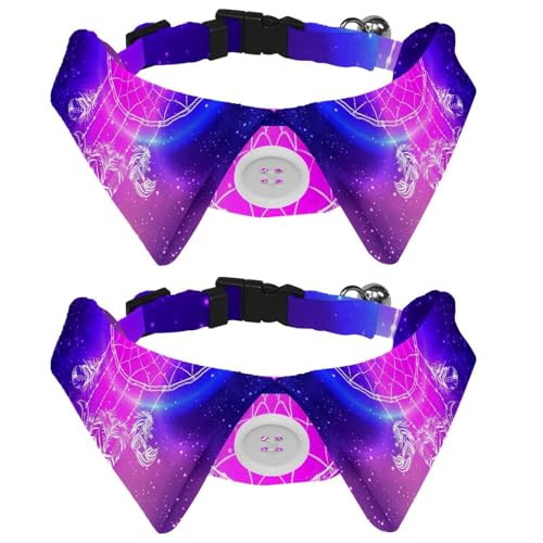 Hundehalsband mit Fliege und Glöckchen, amerikanischer Traumfänger, verstellbares Revers-Design, Katzenfliege, Halsband für kleine Haustiere, 2 Stück von lcndlsoe