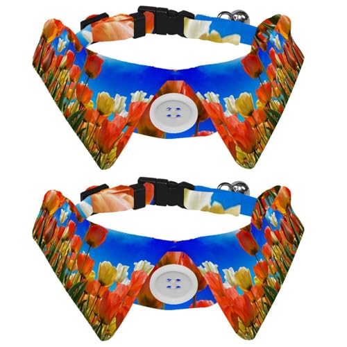 Hundehalsband mit Fliege und Glöckchen, blauer Himmel, Schönheit, Tulpe, verstellbares Revers-Design, Katzenfliege, Halsband für kleine Haustiere, 2 Stück Hundehalsband mit Fliege und Glöckchen, blauer Himmel, Schönheit, Tulpe, verstellbares Revers-Design, Katzenfliege, Halsband für kleine Haustiere, 2 Stück von lcndlsoe