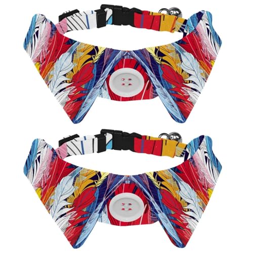 Hundehalsband mit Fliege und Glöckchen, bunte Federn, verstellbares Revers-Design, Katzenfliege, Halsband für kleine Haustiere, 2 Stück von lcndlsoe