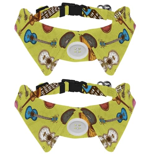 Hundehalsband mit Fliege und Glöckchen, bunte Gitarre, verstellbares Revers-Design, Katzenfliege, Halsband für kleine Haustiere, 2 Stück Hundehalsband mit Fliege und Glöckchen, bunte Gitarre, verstellbares Revers-Design, Katzenfliege, Halsband für kleine Haustiere, 2 Stück von lcndlsoe