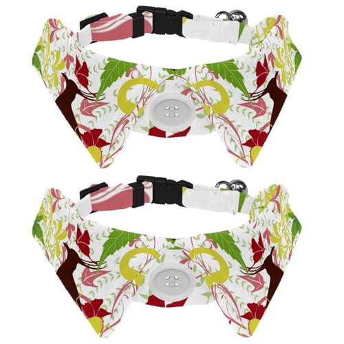 Hundehalsband mit Fliege und Glöckchen, bunte Pflanzen, Tiere, Vogel, verstellbares Revers-Design, Katzenfliege, Halsband für kleine Haustiere, 2 Stück Hundehalsband mit Fliege und Glöckchen, bunte Pflanzen, Tiere, Vogel, verstellbares Revers-Design, Katzenfliege, Halsband für kleine Haustiere, 2 Stück von lcndlsoe