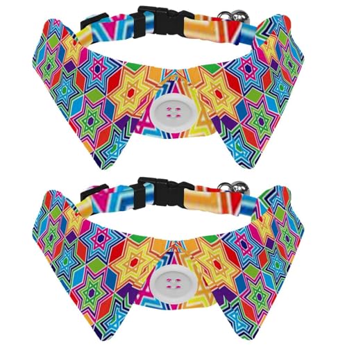 Hundehalsband mit Fliege und Glöckchen, bunte Regenbogen-Sterne, verstellbares Revers-Design, Katzenfliege, Halsband für kleine Haustiere, 2 Stück Hundehalsband mit Fliege und Glöckchen, bunte Regenbogen-Sterne, verstellbares Revers-Design, Katzenfliege, Halsband für kleine Haustiere, 2 Stück von lcndlsoe