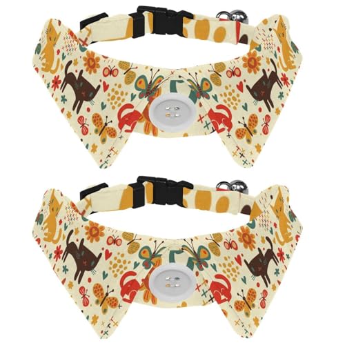 Hundehalsband mit Fliege und Glöckchen, bunte Tiere, Katze, Schmetterling, Blume, verstellbares Revers-Design, Katzenfliege, Halsband für kleine Haustiere, 2 Stück Hundehalsband mit Fliege und Glöckchen, bunte Tiere, Katze, Schmetterling, Blume, verstellbares Revers-Design, Katzenfliege, Halsband für kleine Haustiere, 2 Stück von lcndlsoe