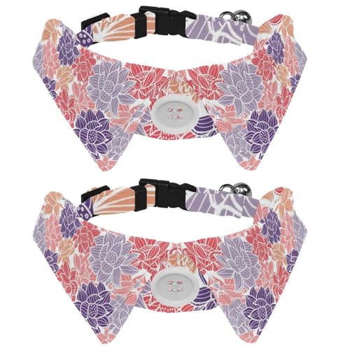 Hundehalsband mit Fliege und Glöckchen, elegante Seerosen oder Lotusblumen, verstellbares Revers-Design, Katzenfliege, Halsband für kleine Haustiere, 2 Stück von lcndlsoe