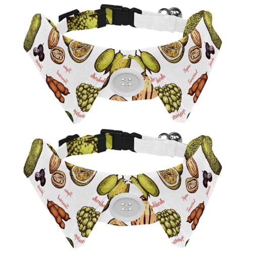 Hundehalsband mit Fliege und Glöckchen, exotische tropische Sommerfrüchte, Obstmuster, verstellbares Revers-Design, Katzenfliege, Halsband für kleine Haustiere, 2 Stück von lcndlsoe