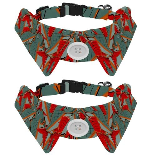 Hundehalsband mit Fliege und Glöckchen, frische Fische mit roten Flossen und Schwanz, verstellbares Revers-Design, Katzenfliege, Halsband für kleine Haustiere, 2 Stück von lcndlsoe