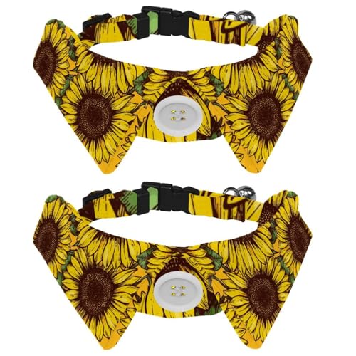 Hundehalsband mit Fliege und Glöckchen, gelbes Blumenmuster, Sonnenblumenmuster, verstellbares Revers-Design, Katzenfliege, Halsband für kleine Haustiere, 2 Stück Hundehalsband mit Fliege und Glöckchen, gelbes Blumenmuster, Sonnenblumenmuster, verstellbares Revers-Design, Katzenfliege, Halsband für kleine Haustiere, 2 Stück von lcndlsoe