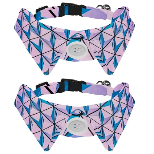 Hundehalsband mit Fliege und Glöckchen, geometrische Diamanten, Blau / Rosa, verstellbares Revers-Design, Katzenfliege, Halsband für kleine Haustiere, 2 Stück Hundehalsband mit Fliege und Glöckchen, geometrische Diamanten, Blau / Rosa, verstellbares Revers-Design, Katzenfliege, Halsband für kleine Haustiere, 2 Stück von lcndlsoe