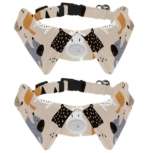 Hundehalsband mit Fliege und Glöckchen, geometrisches Dreieck, Cartoon-Hundemuster, verstellbares Revers-Design, Katzenfliege, Halsband für kleine Haustiere, 2 Stück von lcndlsoe