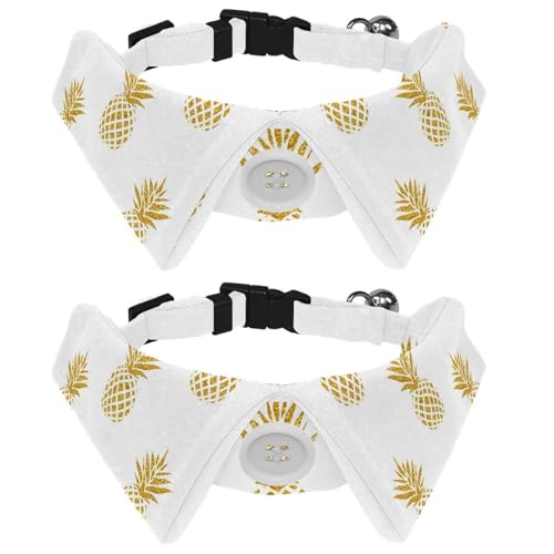 Hundehalsband mit Fliege und Glöckchen, goldfarbenes Ananas-Muster, verstellbares Revers-Design, Katzenfliege, Halsband für kleine Haustiere, 2 Stück Hundehalsband mit Fliege und Glöckchen, goldfarbenes Ananas-Muster, verstellbares Revers-Design, Katzenfliege, Halsband für kleine Haustiere, 2 Stück von lcndlsoe