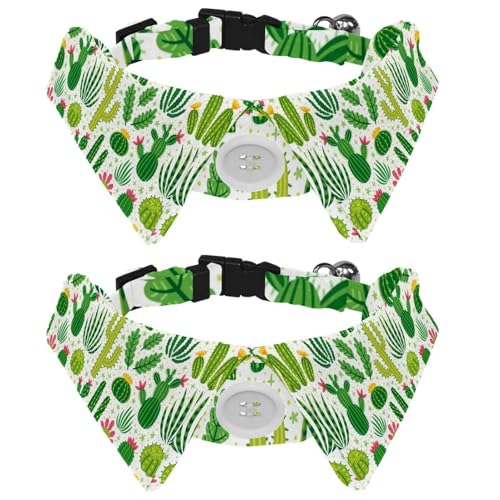 Hundehalsband mit Fliege und Glöckchen, grüner Kaktus, natürliches Wüstenpflanzenmuster, verstellbares Revers-Design, Katzen-Fliege, Halsband für kleine Haustiere, 2 Stück von lcndlsoe